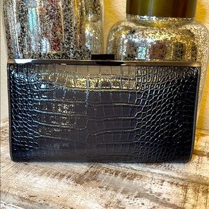 NWT BCBG Pewter Crocodile Embossed Clutch
